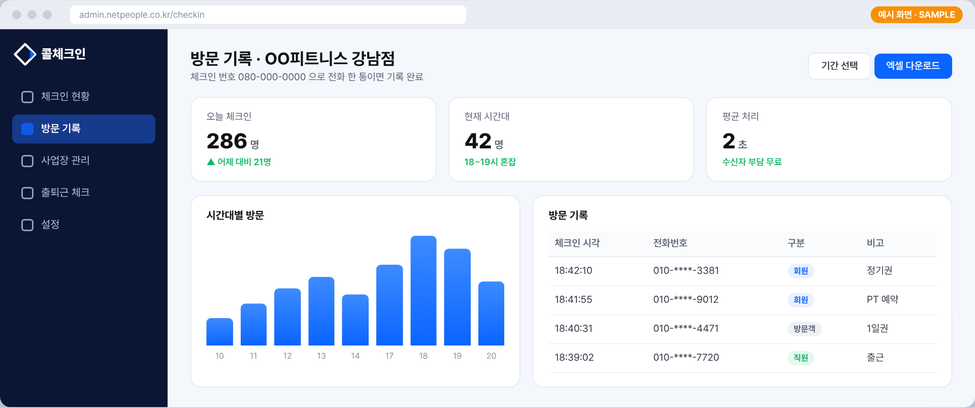 방문 기록 예시 화면